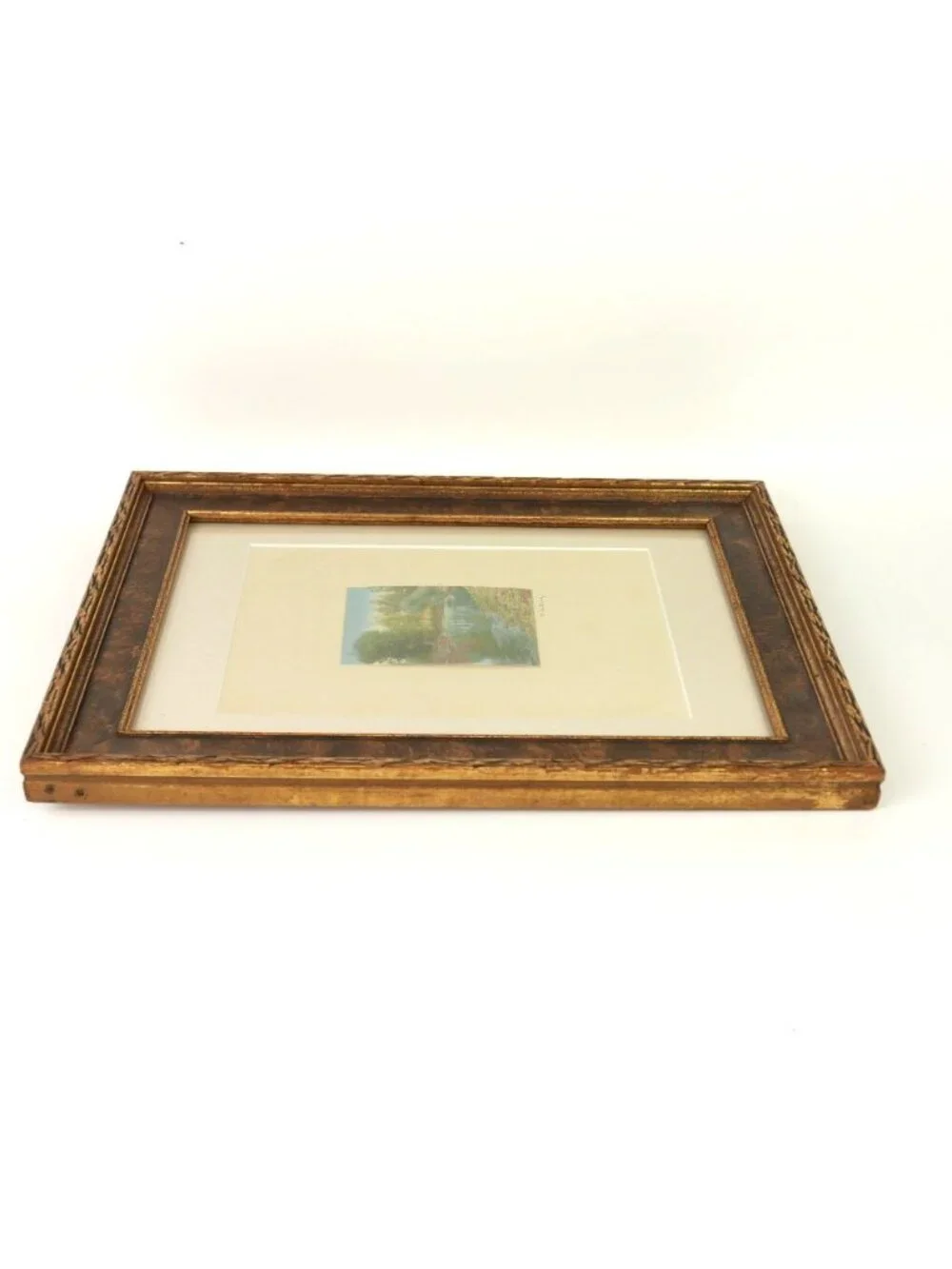 Wallace Nutting Hand Colored Photograph Antique Print Trees Pond Swimming Framed
